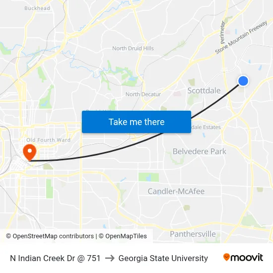 N Indian Creek Dr @ 751 to Georgia State University map