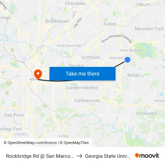 Rockbridge Rd @ San Marcos Way to Georgia State University map