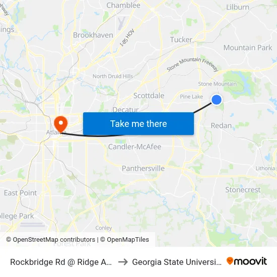 Rockbridge Rd @ Ridge Ave to Georgia State University map