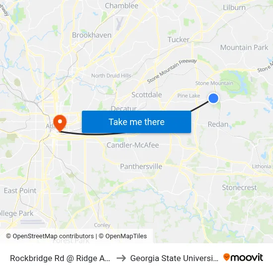 Rockbridge Rd @ Ridge Ave to Georgia State University map