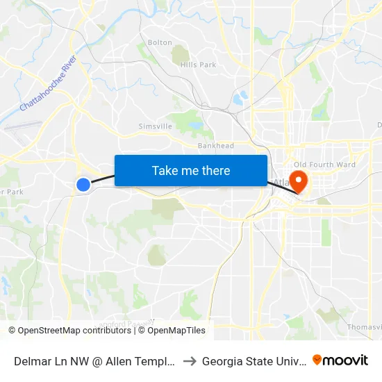 Delmar Ln NW @ Allen Temple Ct NW to Georgia State University map