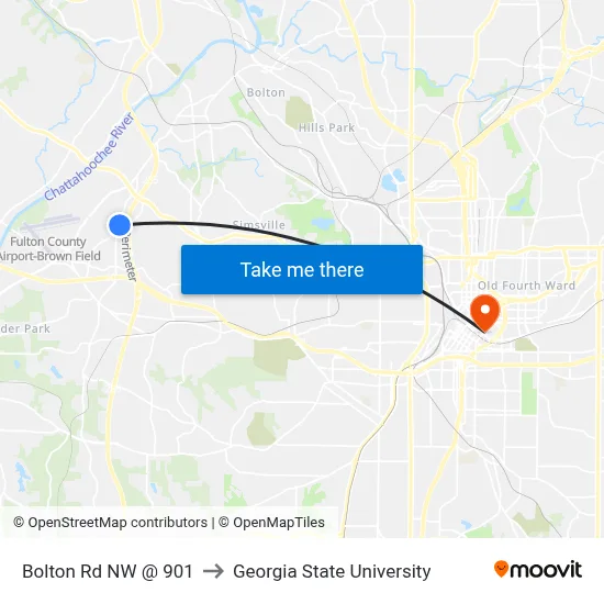 Bolton Rd NW @ 901 to Georgia State University map