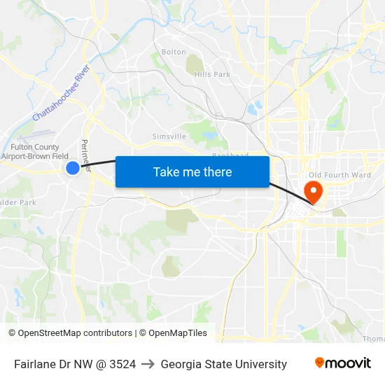 Fairlane Dr NW @ 3524 to Georgia State University map