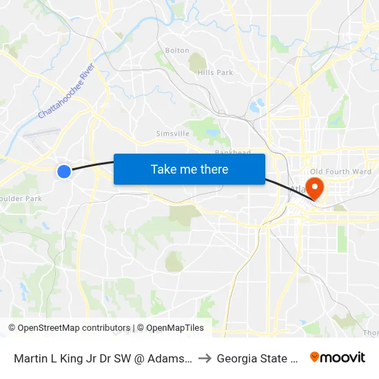 Martin L King Jr Dr SW @ Adamsville Place Pkwy to Georgia State University map