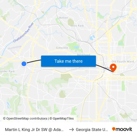Martin L King Jr Dr SW @ Adamsville Dr SW to Georgia State University map