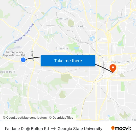 Fairlane Dr @ Bolton Rd to Georgia State University map