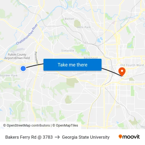Bakers Ferry Rd @ 3783 to Georgia State University map