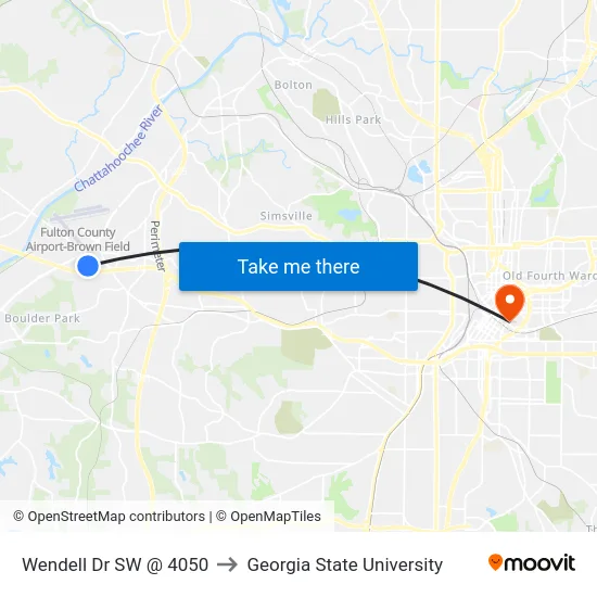 Wendell Dr SW @ 4050 to Georgia State University map