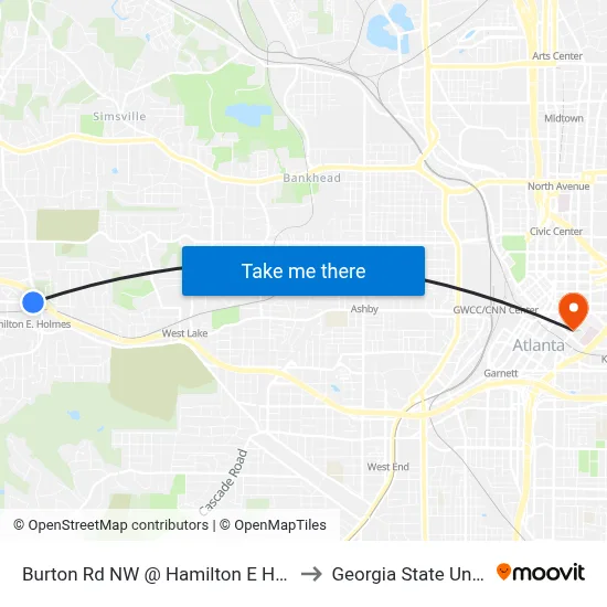 Burton Rd NW @ Hamilton E Holmes Dr N to Georgia State University map