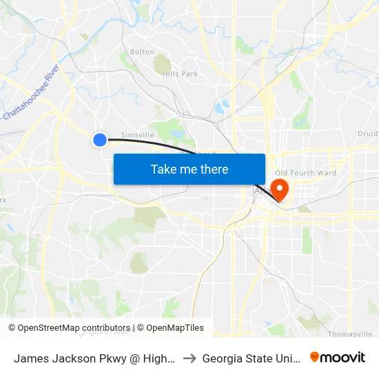 James Jackson Pkwy @ Hightower Rd to Georgia State University map