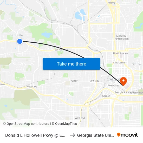 Donald L Hollowell Pkwy @ Emily Pl NW to Georgia State University map