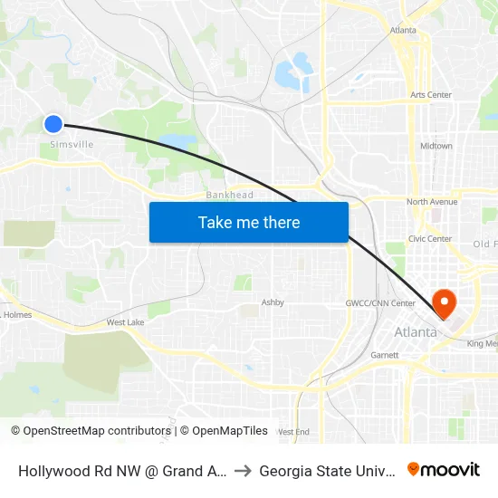 Hollywood Rd NW @ Grand Ave NW to Georgia State University map