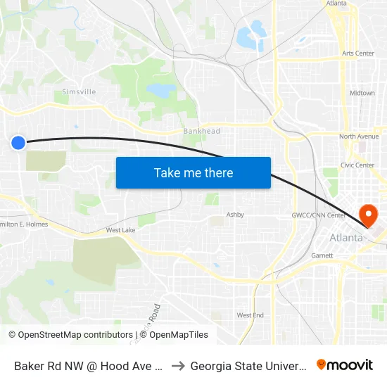Baker Rd NW @ Hood Ave NW to Georgia State University map