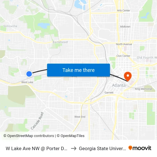 W Lake Ave NW @ Porter Dr NW to Georgia State University map