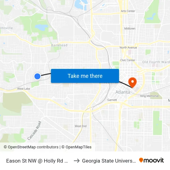 Eason St NW @ Holly Rd NW to Georgia State University map