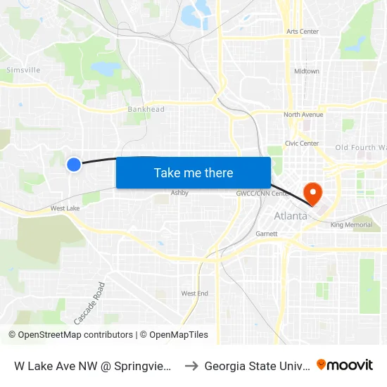 W Lake Ave NW @ Springview Rd NW to Georgia State University map