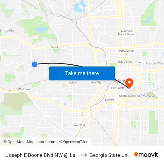 Joseph E Boone Blvd NW @ Lanier St NW to Georgia State University map