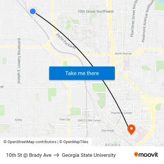 10th St @ Brady Ave to Georgia State University map