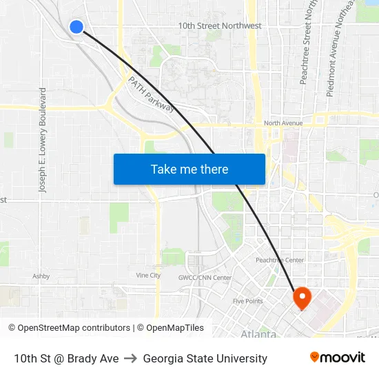 10th St @ Brady Ave to Georgia State University map