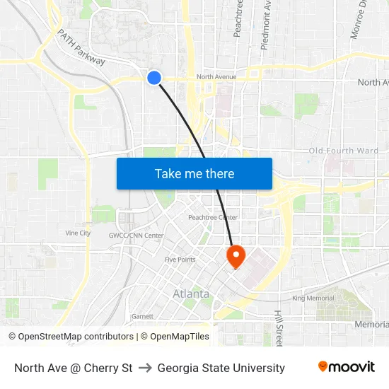 North Ave @ Cherry St to Georgia State University map