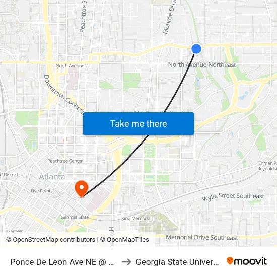 Ponce De Leon Ave NE @ 675 to Georgia State University map