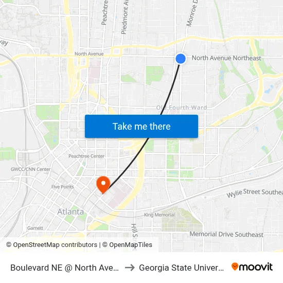 Boulevard NE @ North Ave NE to Georgia State University map