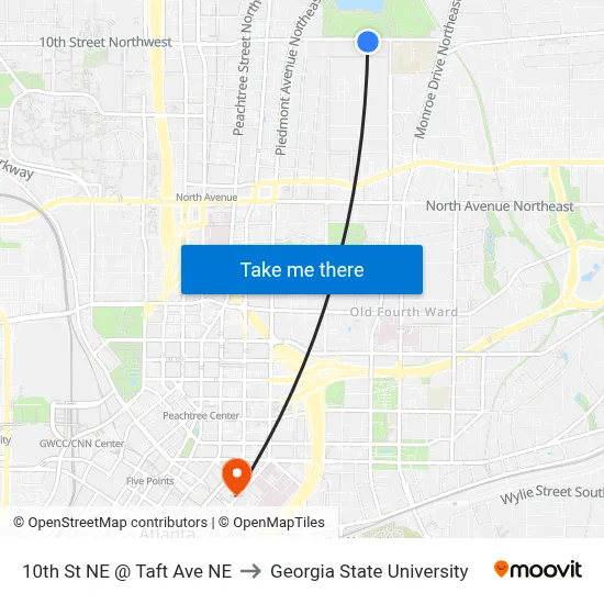 10th St NE @ Taft Ave NE to Georgia State University map