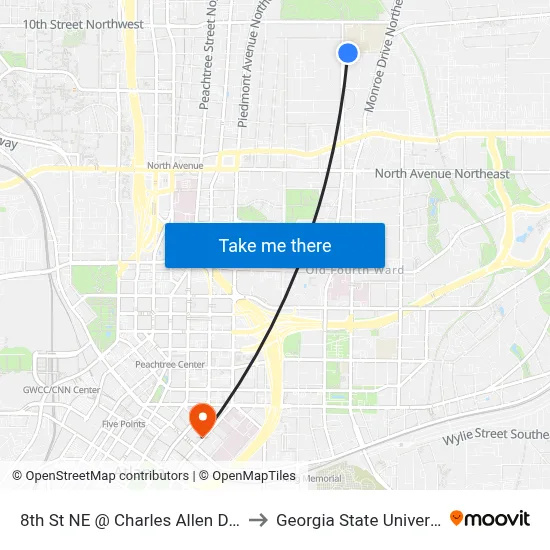 8th St NE @ Charles Allen Dr NE to Georgia State University map