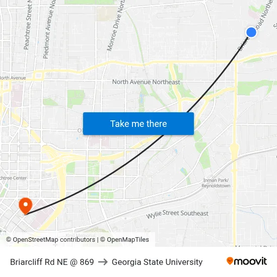 Briarcliff Rd NE @ 869 to Georgia State University map