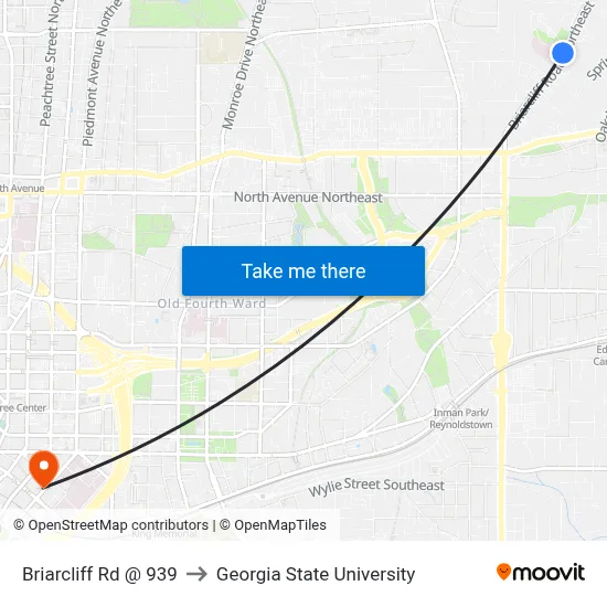 Briarcliff Rd @ 939 to Georgia State University map