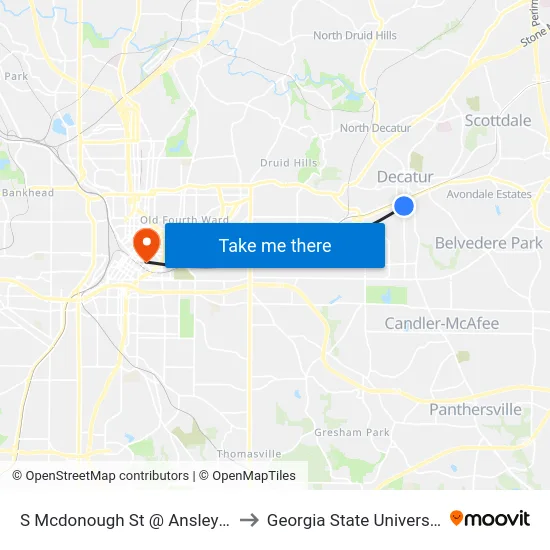S Mcdonough St @ Ansley St to Georgia State University map