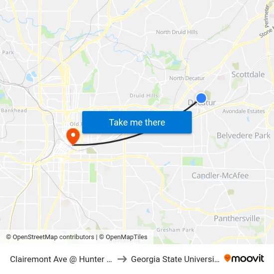 Clairemont Ave @ Hunter St to Georgia State University map