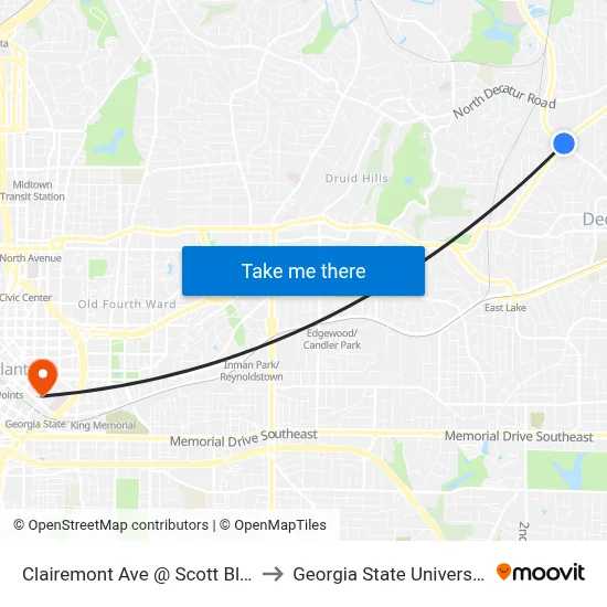 Clairemont Ave @ Scott Blvd to Georgia State University map
