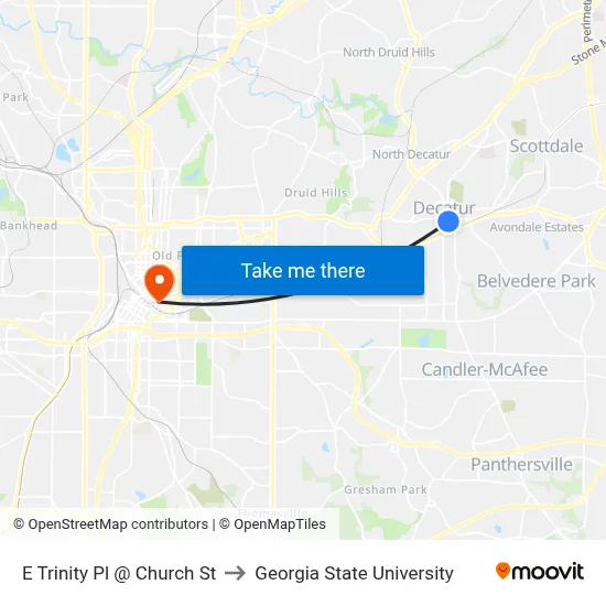 E Trinity Pl @ Church St to Georgia State University map