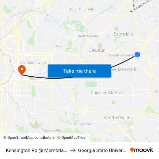 Kensington Rd @ Memorial Dr to Georgia State University map