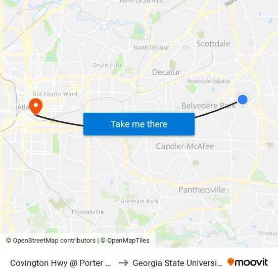 Covington Hwy @ Porter Rd to Georgia State University map