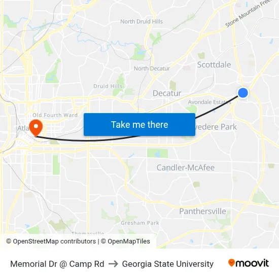 Memorial Dr @ Camp Rd to Georgia State University map