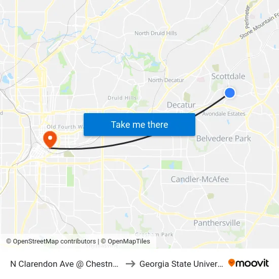 N Clarendon Ave @ Chestnut St to Georgia State University map