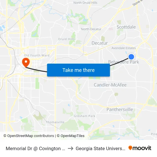 Memorial Dr @ Covington Dr to Georgia State University map