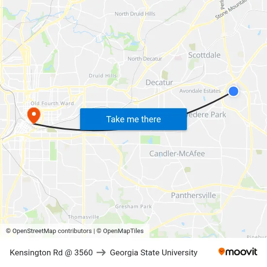 Kensington Rd @ 3560 to Georgia State University map