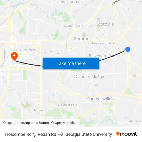 Holcombe Rd @ Redan Rd to Georgia State University map