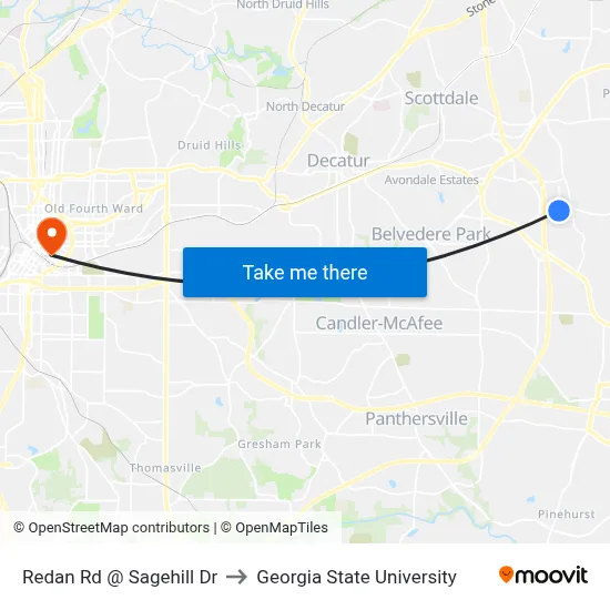 Redan Rd @ Sagehill Dr to Georgia State University map