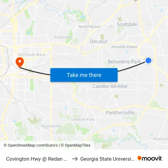 Covington Hwy @ Redan Rd to Georgia State University map