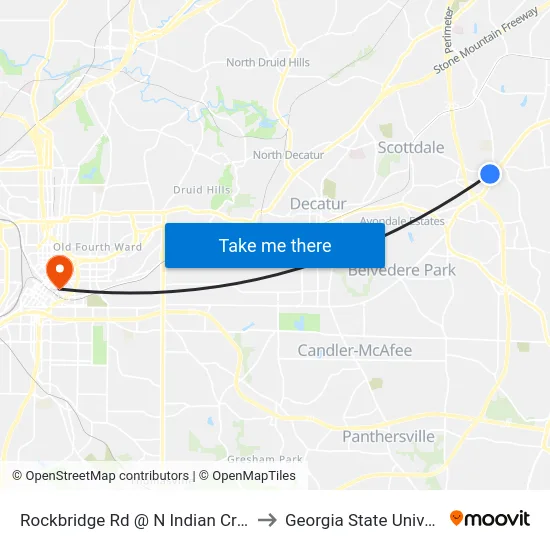 Rockbridge Rd @ N Indian Creek Dr to Georgia State University map