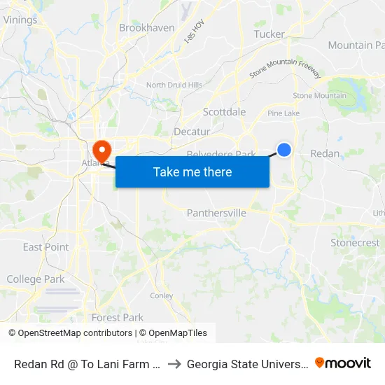 Redan Rd @ To Lani Farm Rd to Georgia State University map