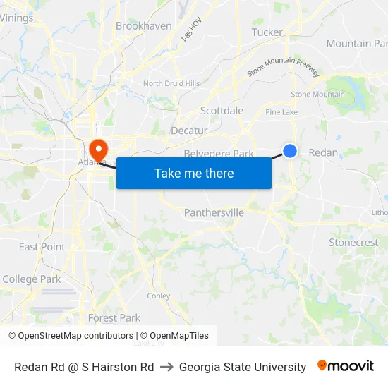Redan Rd @ S Hairston Rd to Georgia State University map