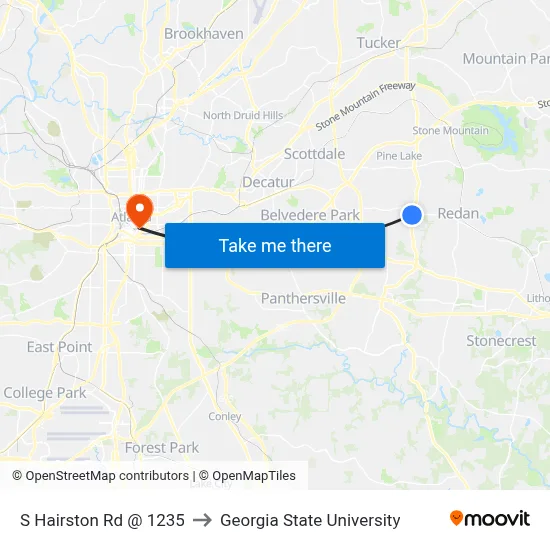 S Hairston Rd @ 1235 to Georgia State University map