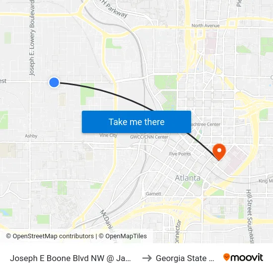 Joseph E Boone Blvd NW @ James P Brawley Dr to Georgia State University map