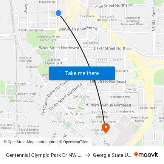 Centennial Olympic Park Dr NW @ Hunnicutt St to Georgia State University map