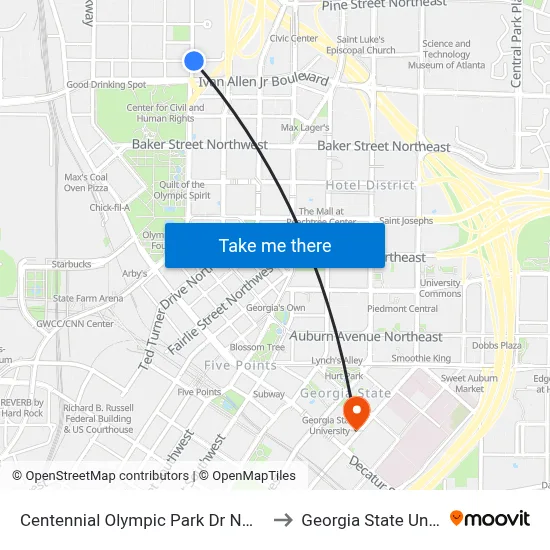 Centennial Olympic Park Dr NW @ Mills St to Georgia State University map